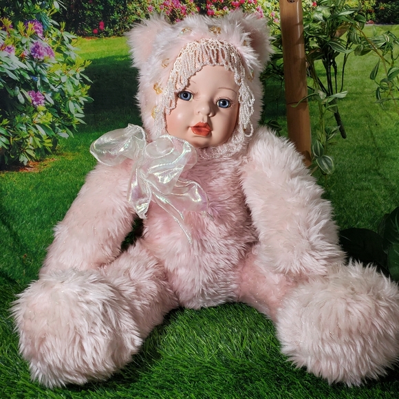 No brand Toys Large Victoria Style Doll In Pink Plush Fur Teddy